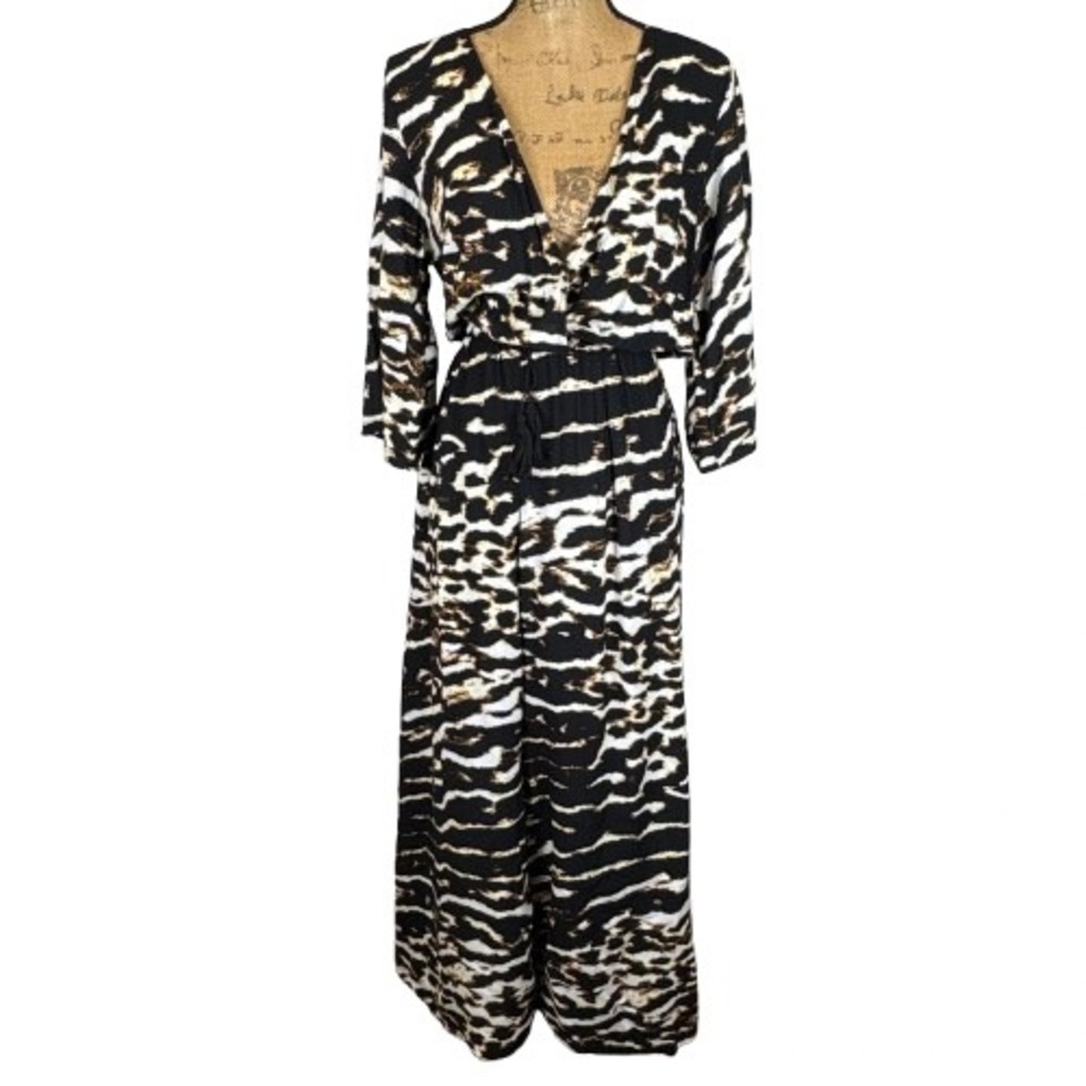 Jaase Lola Just Jungle Wide Leg Jumpsuit Animal Print Bohemian‎ Flowy Size Small